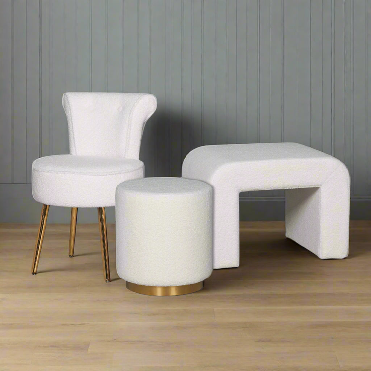 White Boucle Decor Chair & Footstools