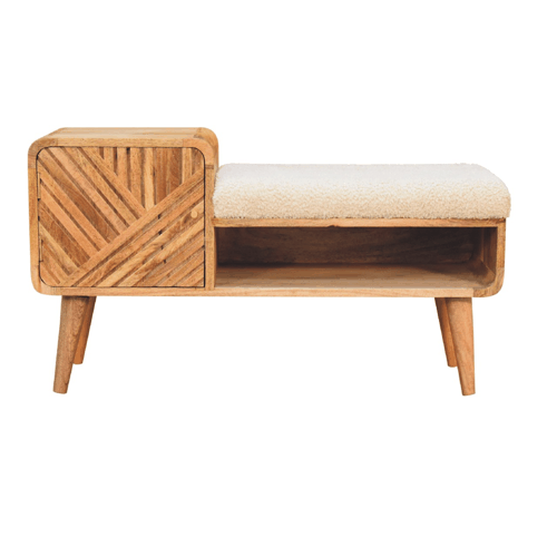 Heritage Collection Carved Telephone Hallway Bench Boucle Upholstery