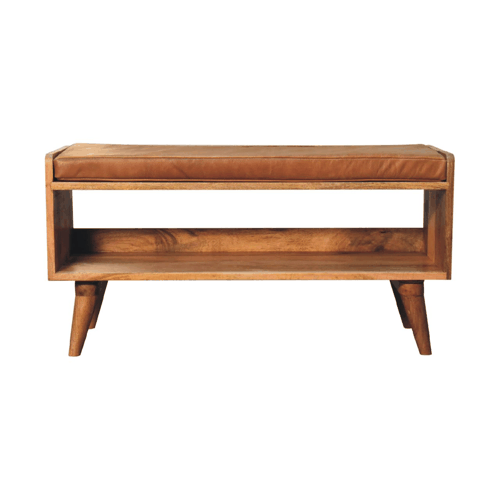 Heritage Collection Hallway Bench with Tan Leather Seat pad