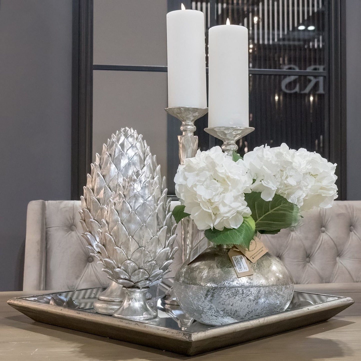 Astor Distressed Mirrored Square Tray With Wooden Detailing Small