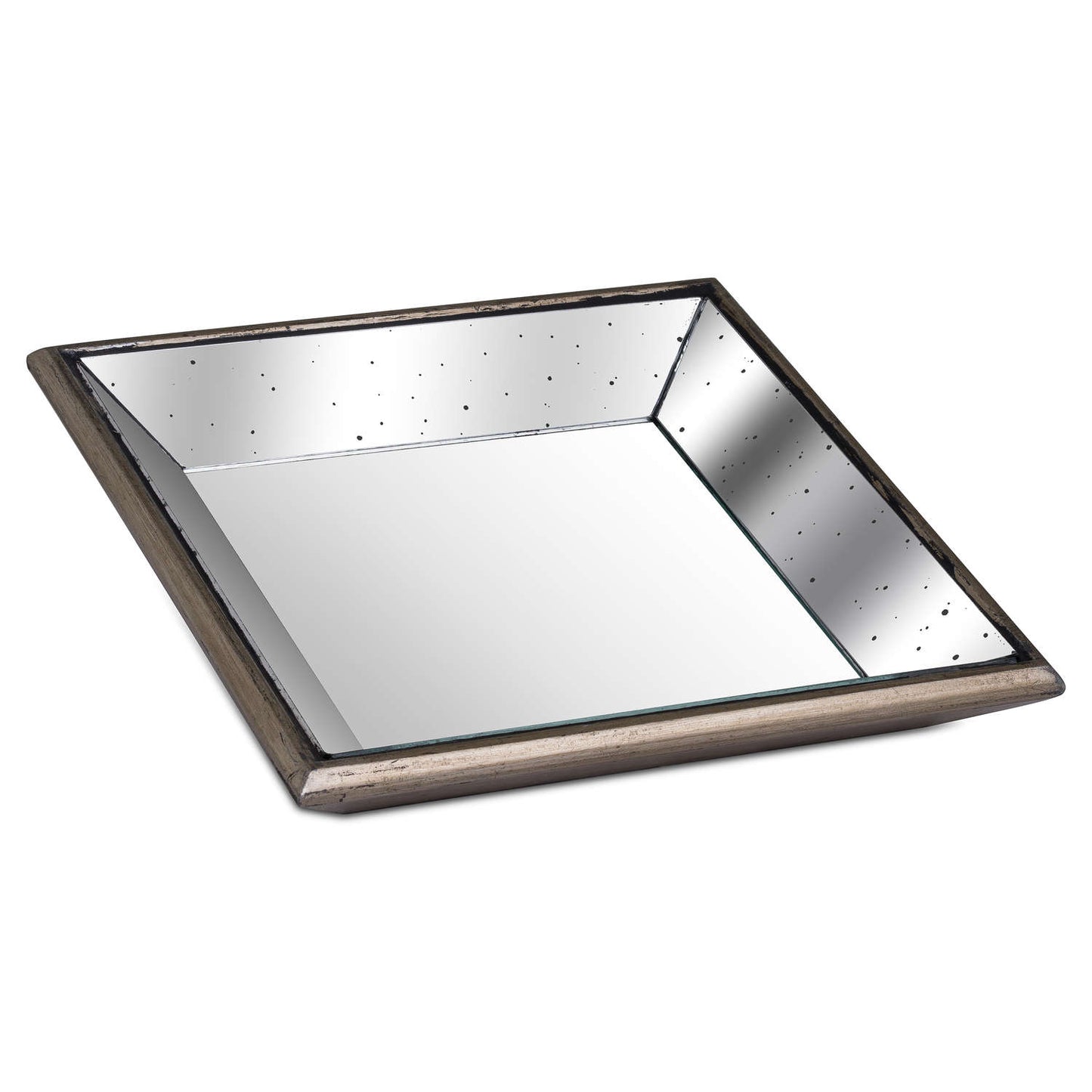 Astor Distressed Mirrored Square Tray With Wooden Detailing Small