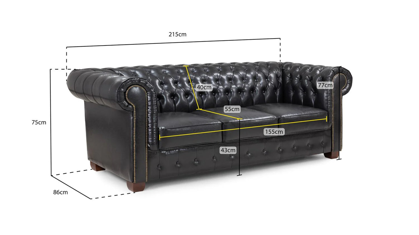 The Lancaster 3 Seater Chesterfield In Oxblood Red Leather