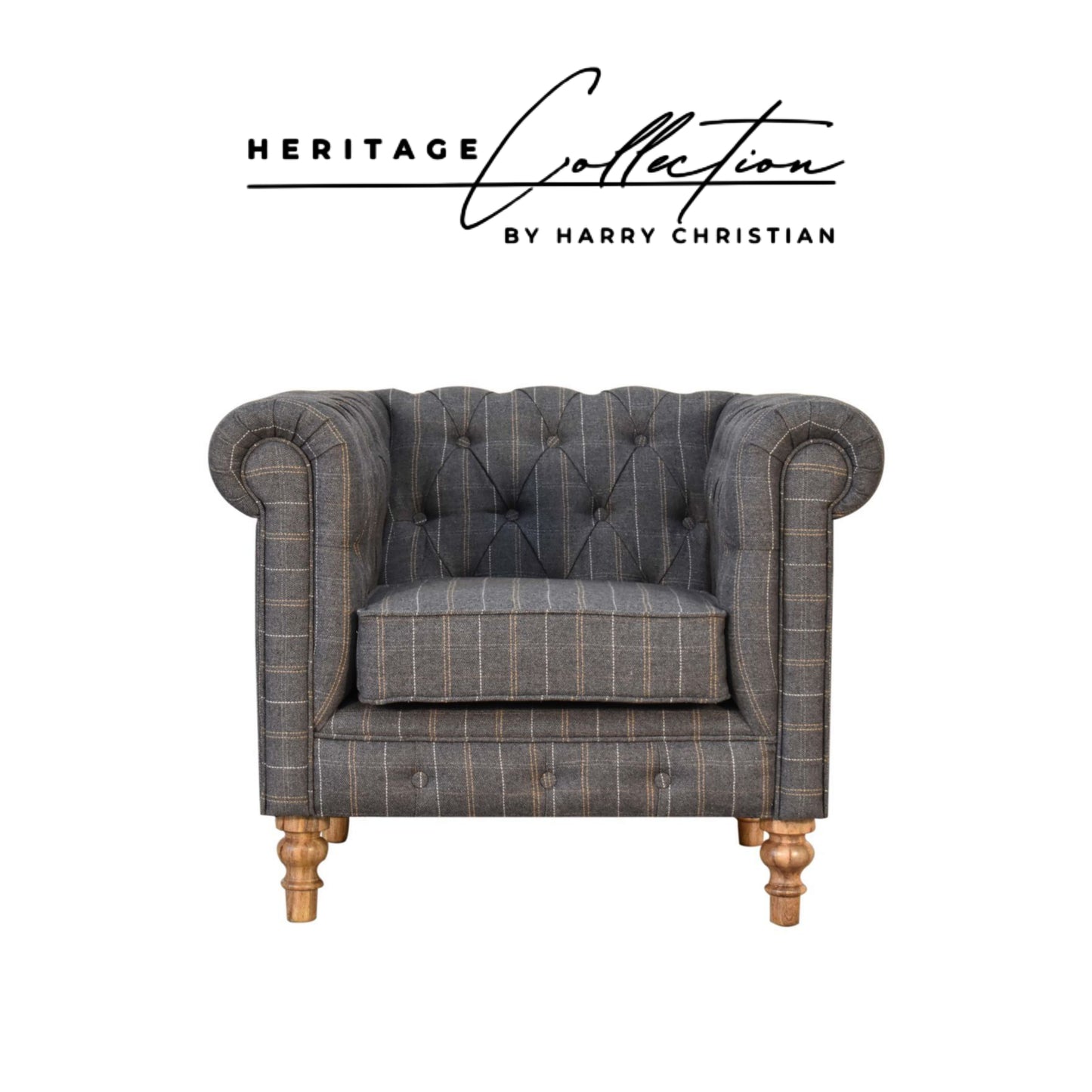 Heritage Collection Pewter Tweed Chesterfield Armchair