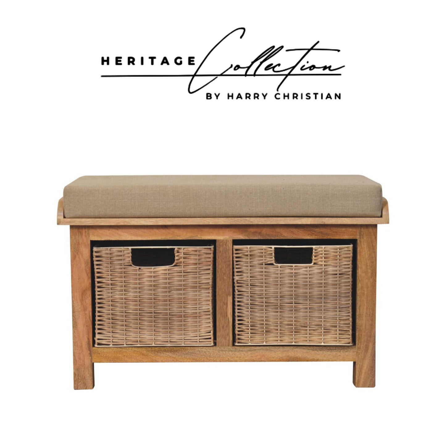 Heritage Collection Rattan Basket Linen Hallway Bench