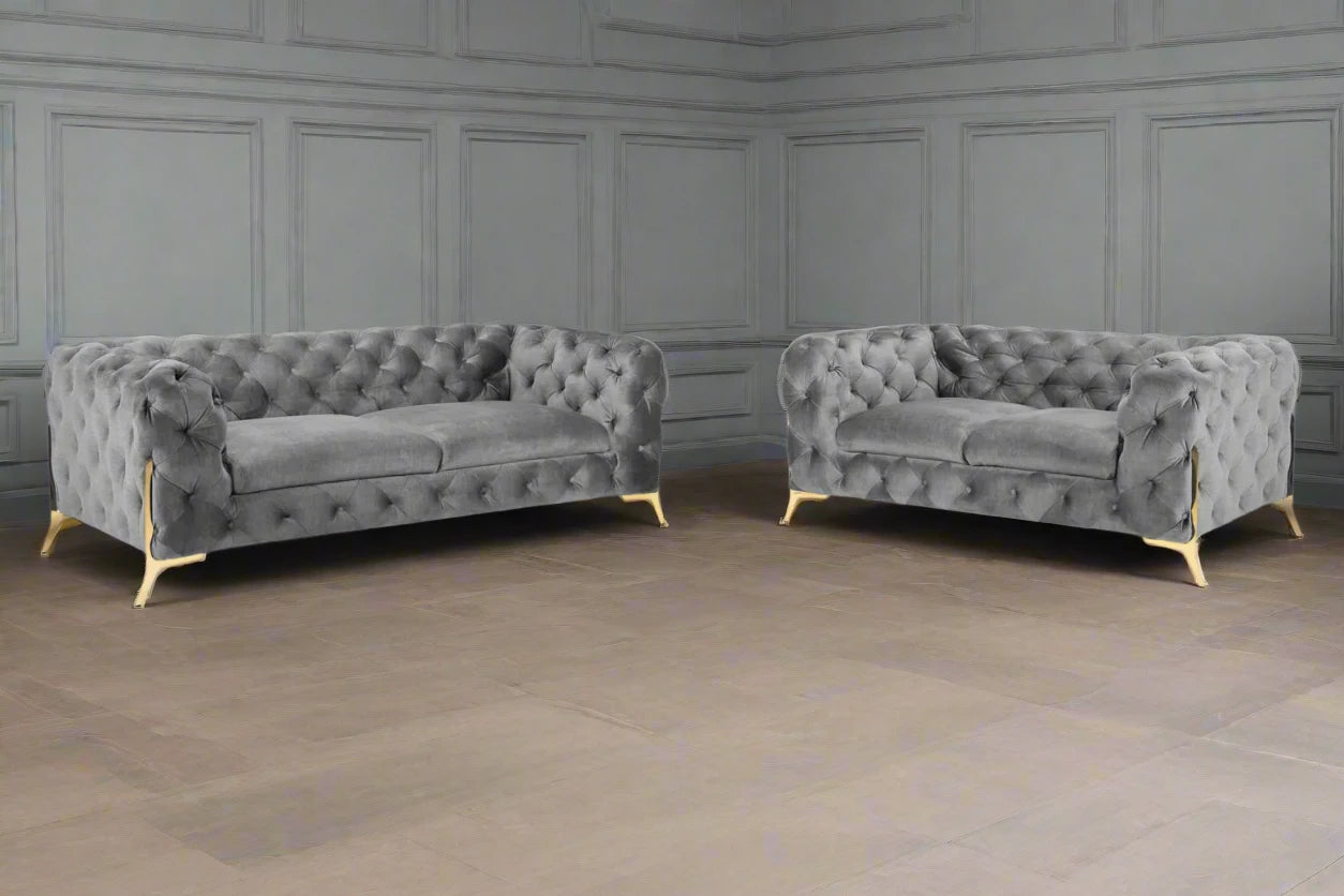 Chelsea 3+2 Sofa Set Grey Plush Fabric