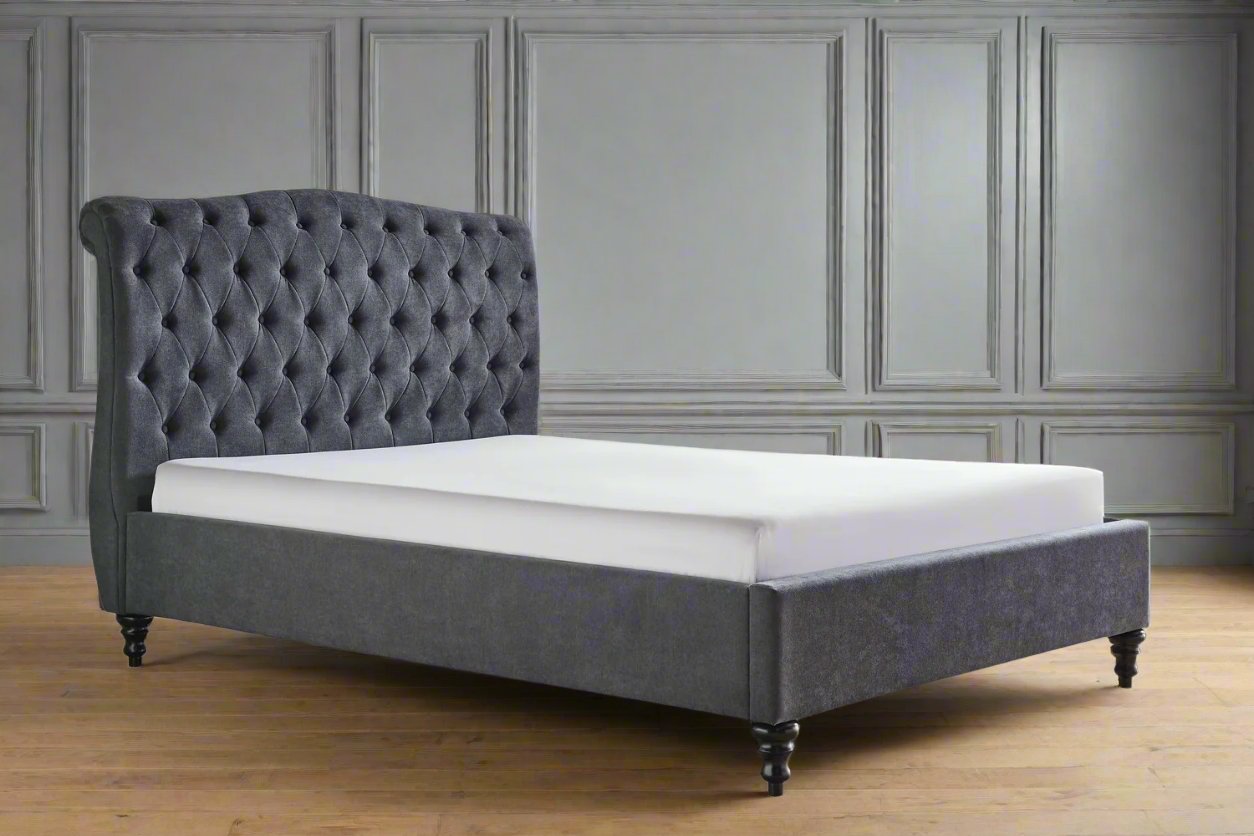 Dark Grey Velvet Super Kingsize Bed Frame Heritage Home UK