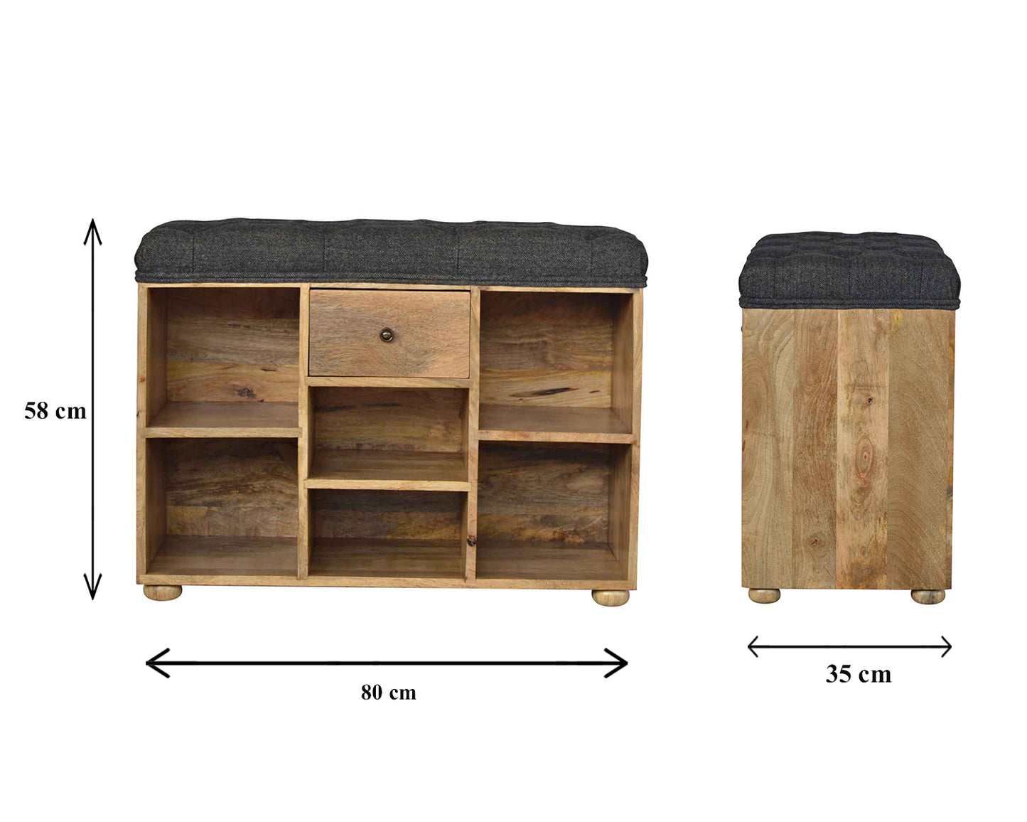 Heritage Collection Black Tweed Shoe Storage Hallway Bench