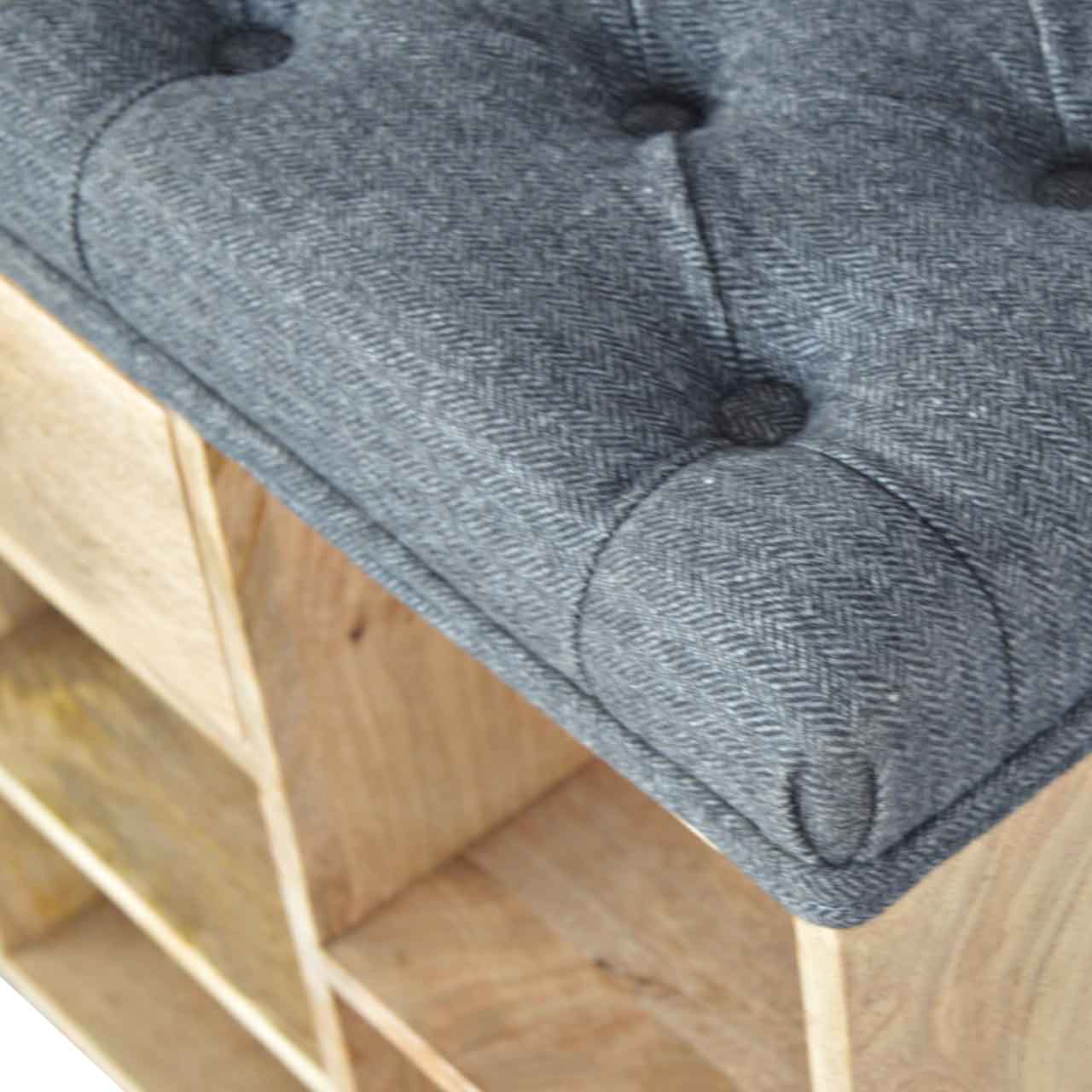 Heritage Collection Black Tweed Shoe Storage Hallway Bench