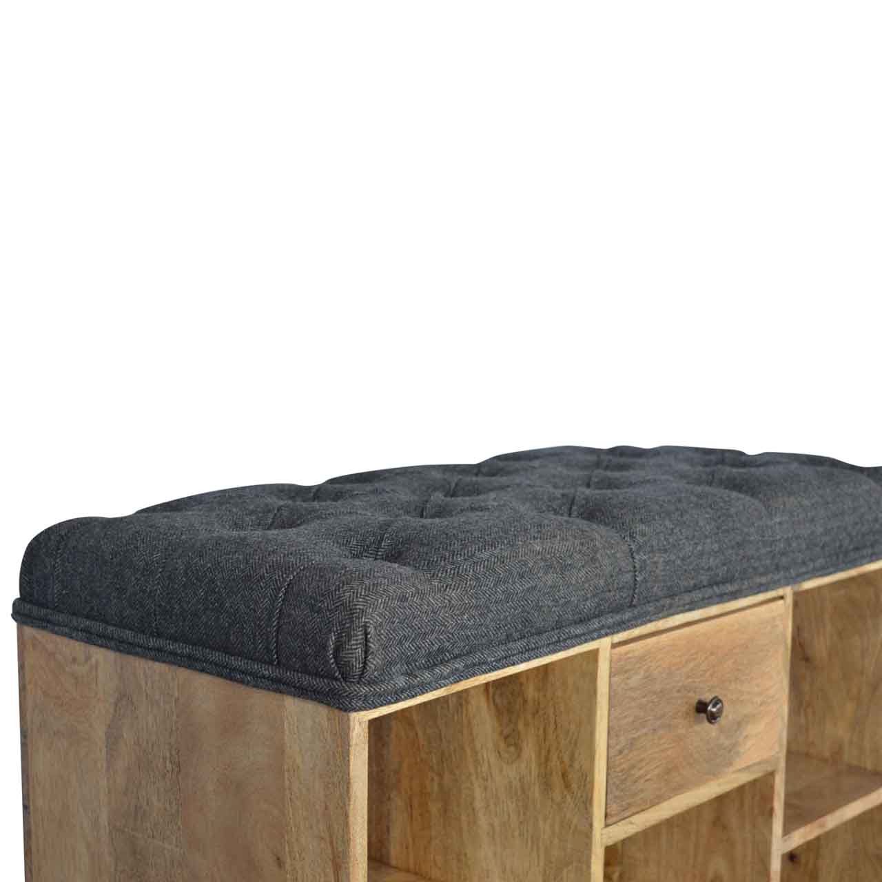 Heritage Collection Black Tweed Shoe Storage Hallway Bench