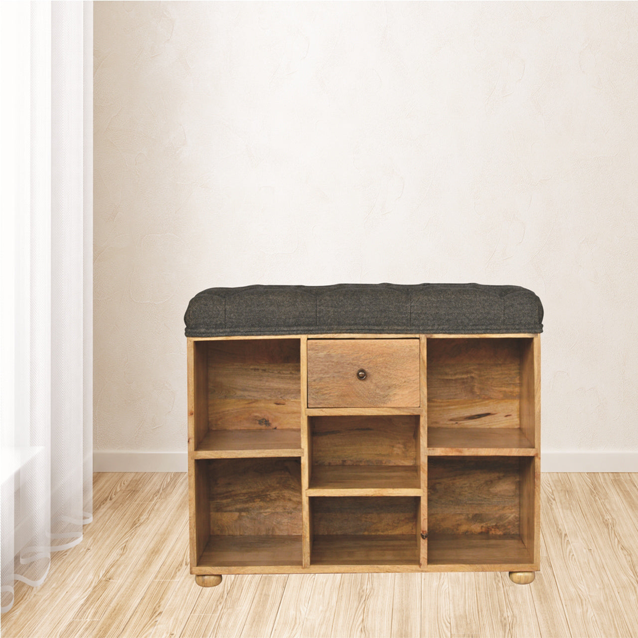 Heritage Collection Black Tweed Shoe Storage Hallway Bench