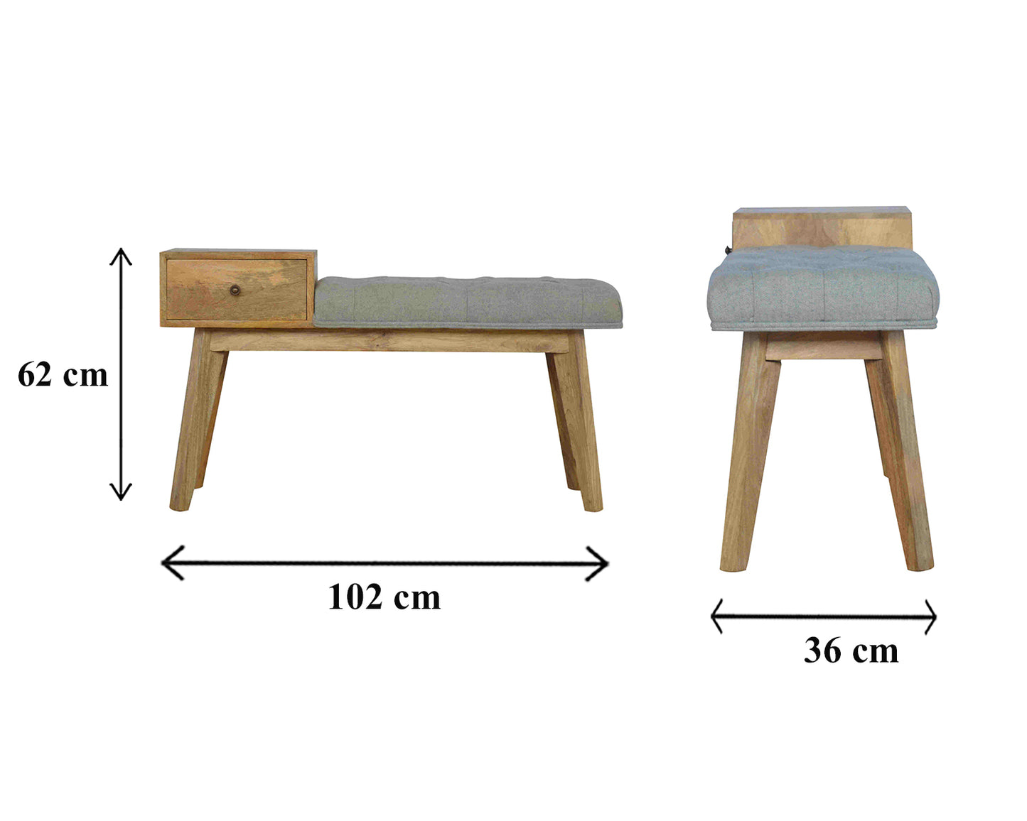 Heritage Collection Grey Tweed Hallway Bench with 1 Drawer