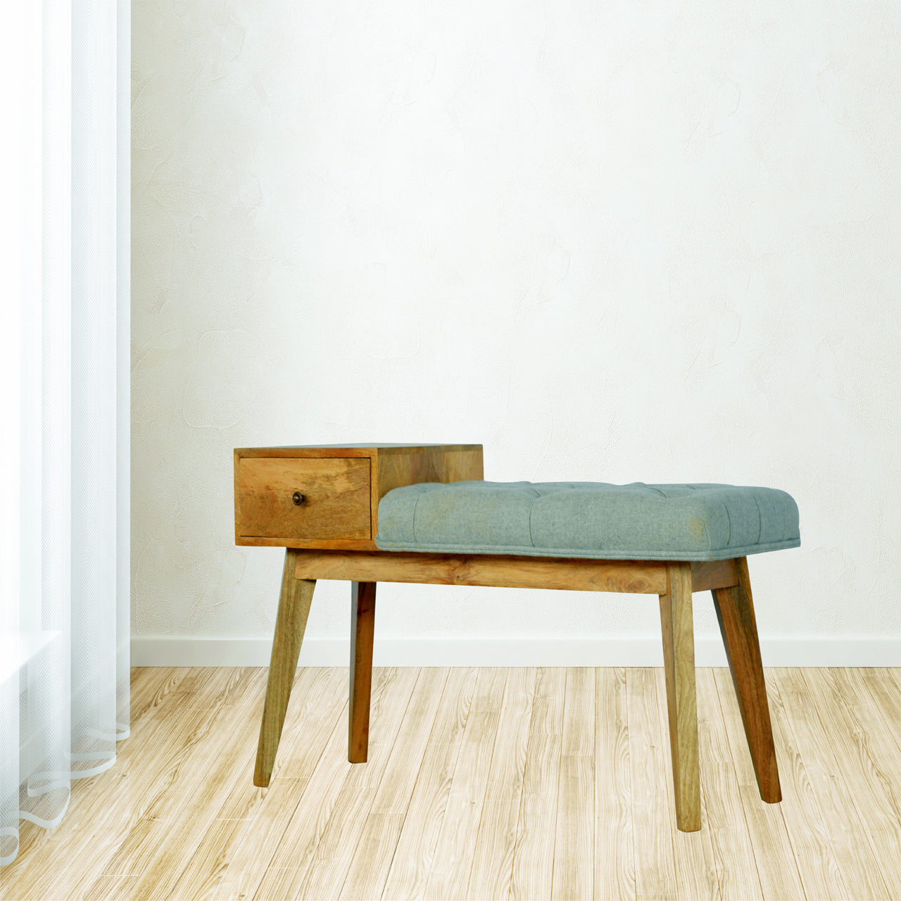 Heritage Collection Grey Tweed Hallway Bench with 1 Drawer