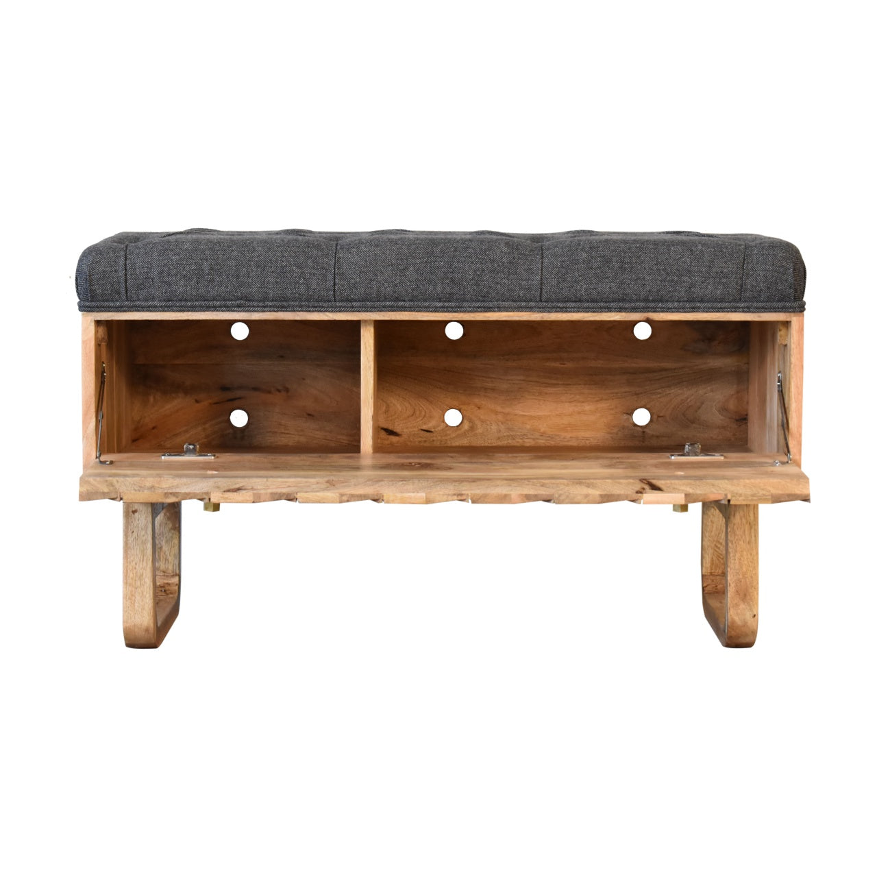 Heritage Collection Diamond Hand Carved Hallway Storage Bench Black Tweed Upholstery