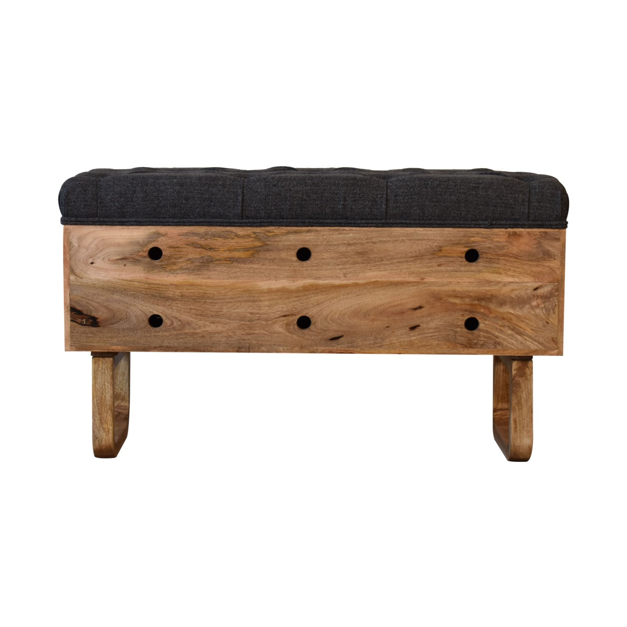 Heritage Collection Diamond Hand Carved Hallway Storage Bench Black Tweed Upholstery