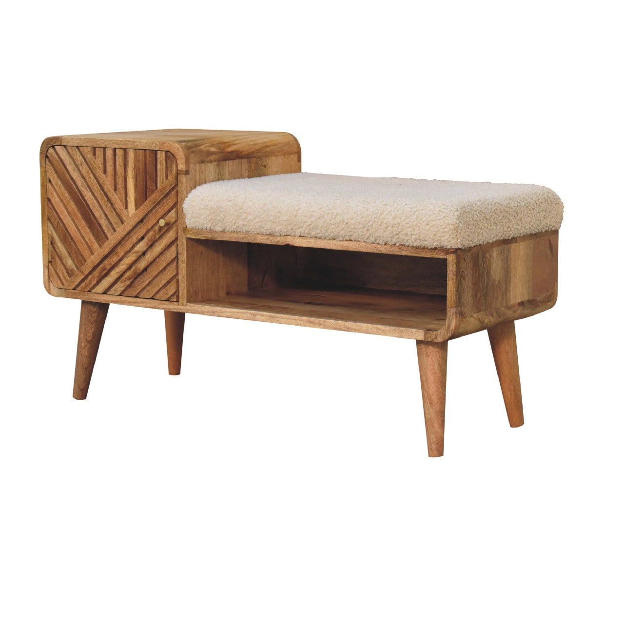 Heritage Collection Carved Telephone Hallway Bench Boucle Upholstery