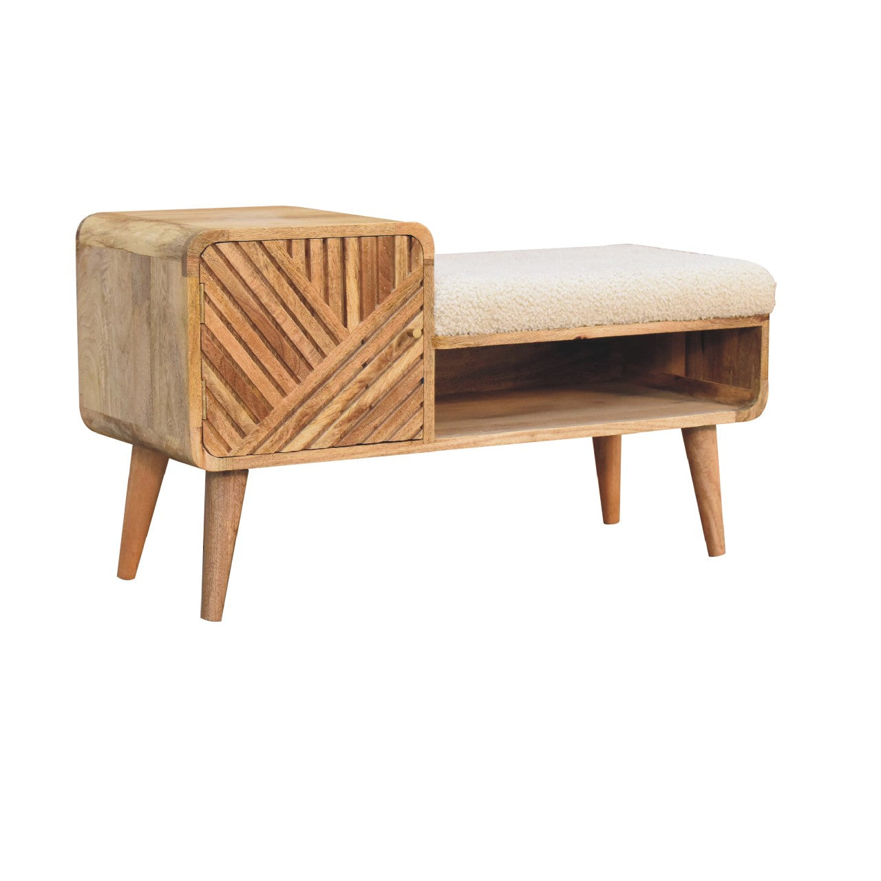 Heritage Collection Carved Telephone Hallway Bench Boucle Upholstery
