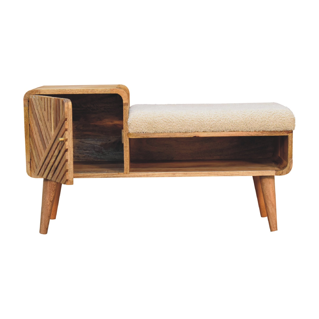 Heritage Collection Carved Telephone Hallway Bench Boucle Upholstery