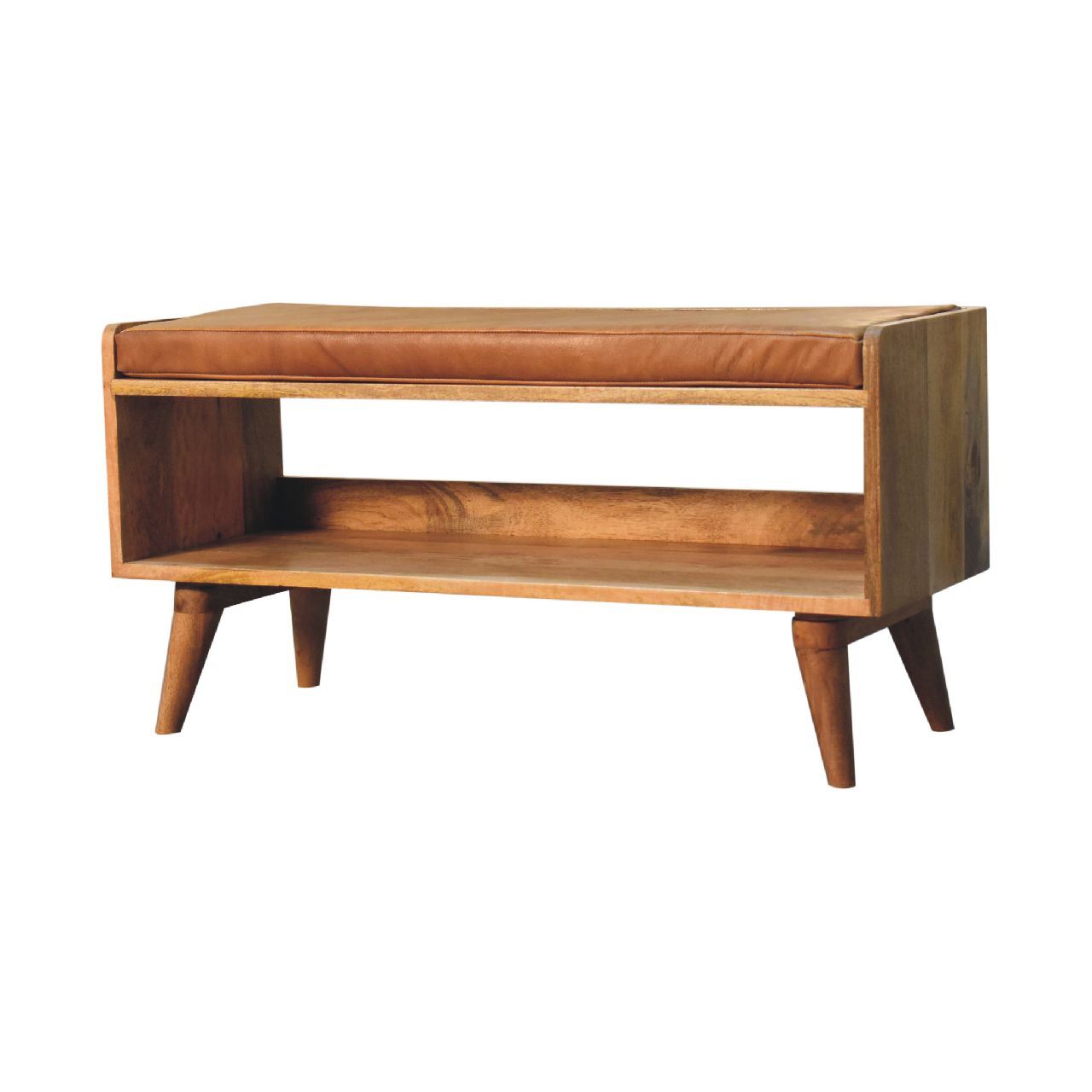 Heritage Collection Hallway Bench with Tan Leather Seat pad