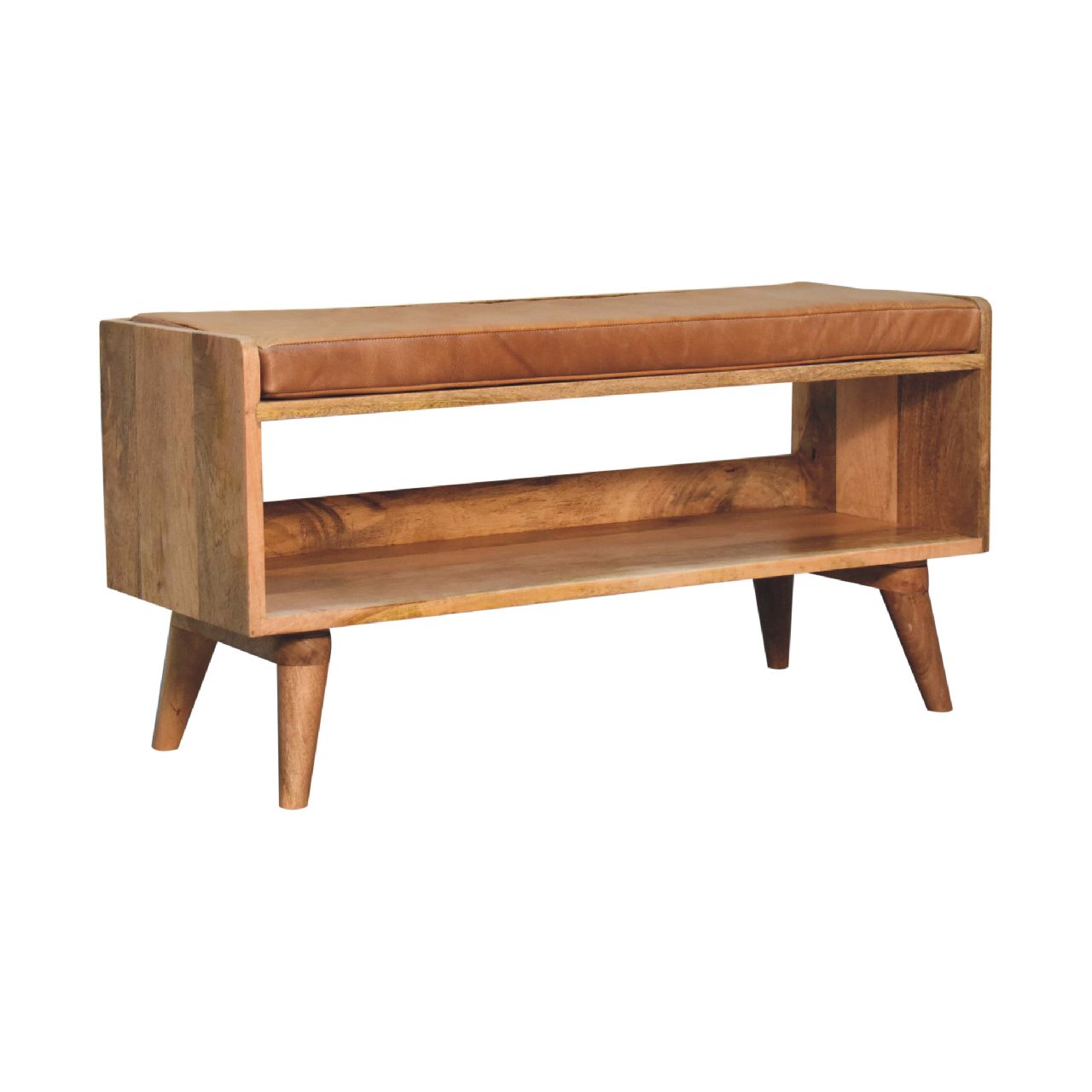 Heritage Collection Hallway Bench with Tan Leather Seat pad