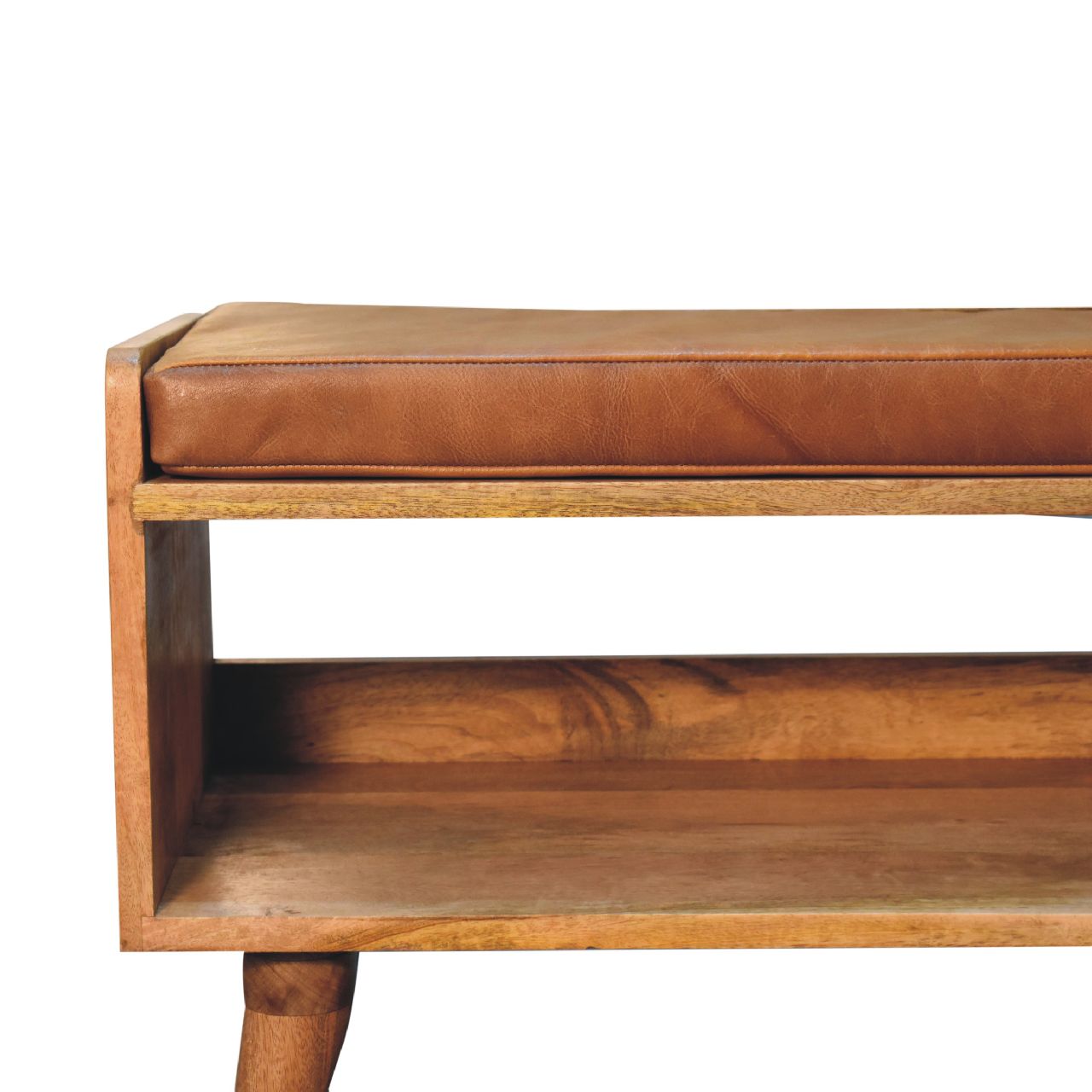 Heritage Collection Hallway Bench with Tan Leather Seat pad