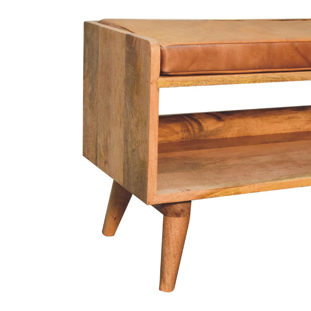 Heritage Collection Hallway Bench with Tan Leather Seat pad