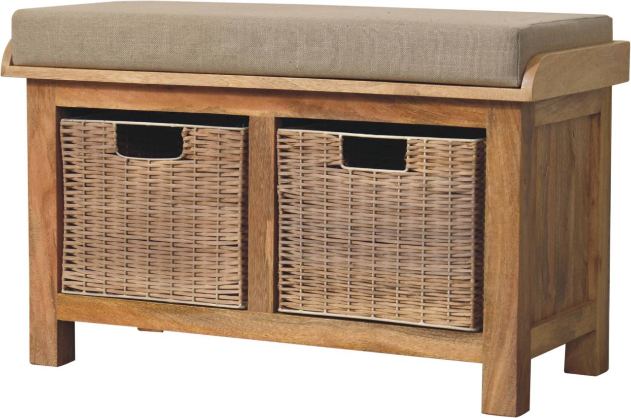 Heritage Collection Rattan Basket Linen Hallway Bench