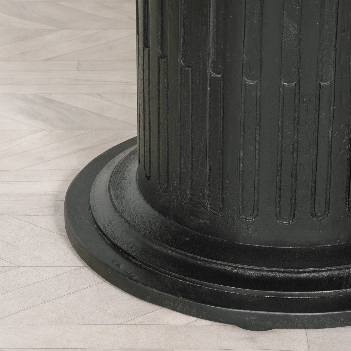 Black Wooden Round Column Dining Table With 4 Chairs