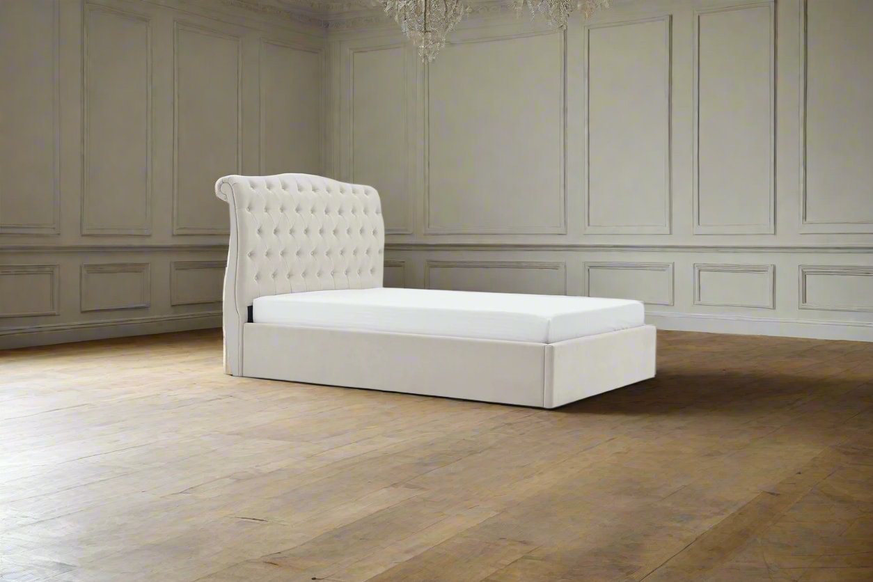 Natural Velvet Kingsize Gas Lift Storage Bed Heritage Home UK