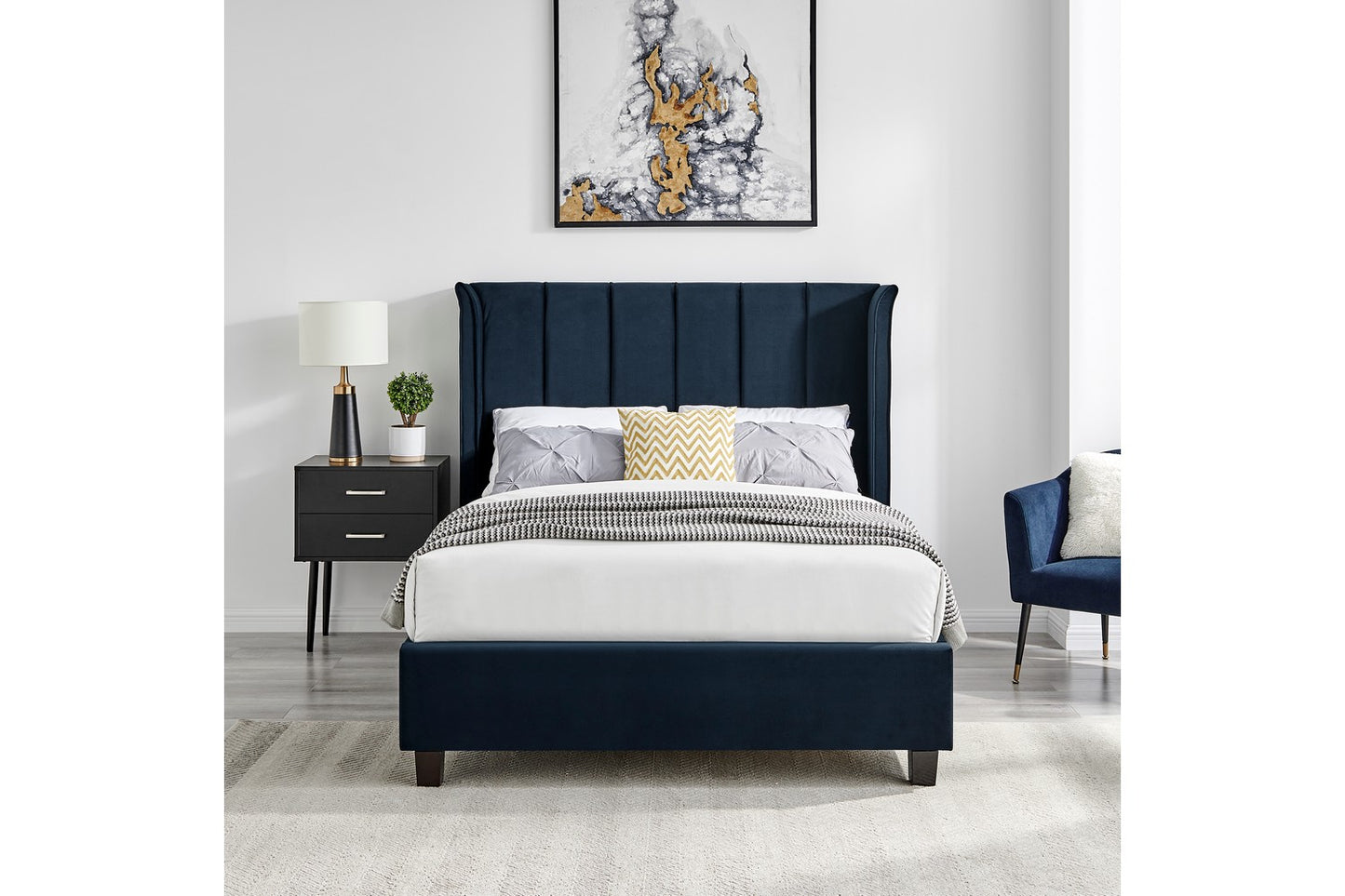 The Pumford Double Bed Frame Blue Velvet