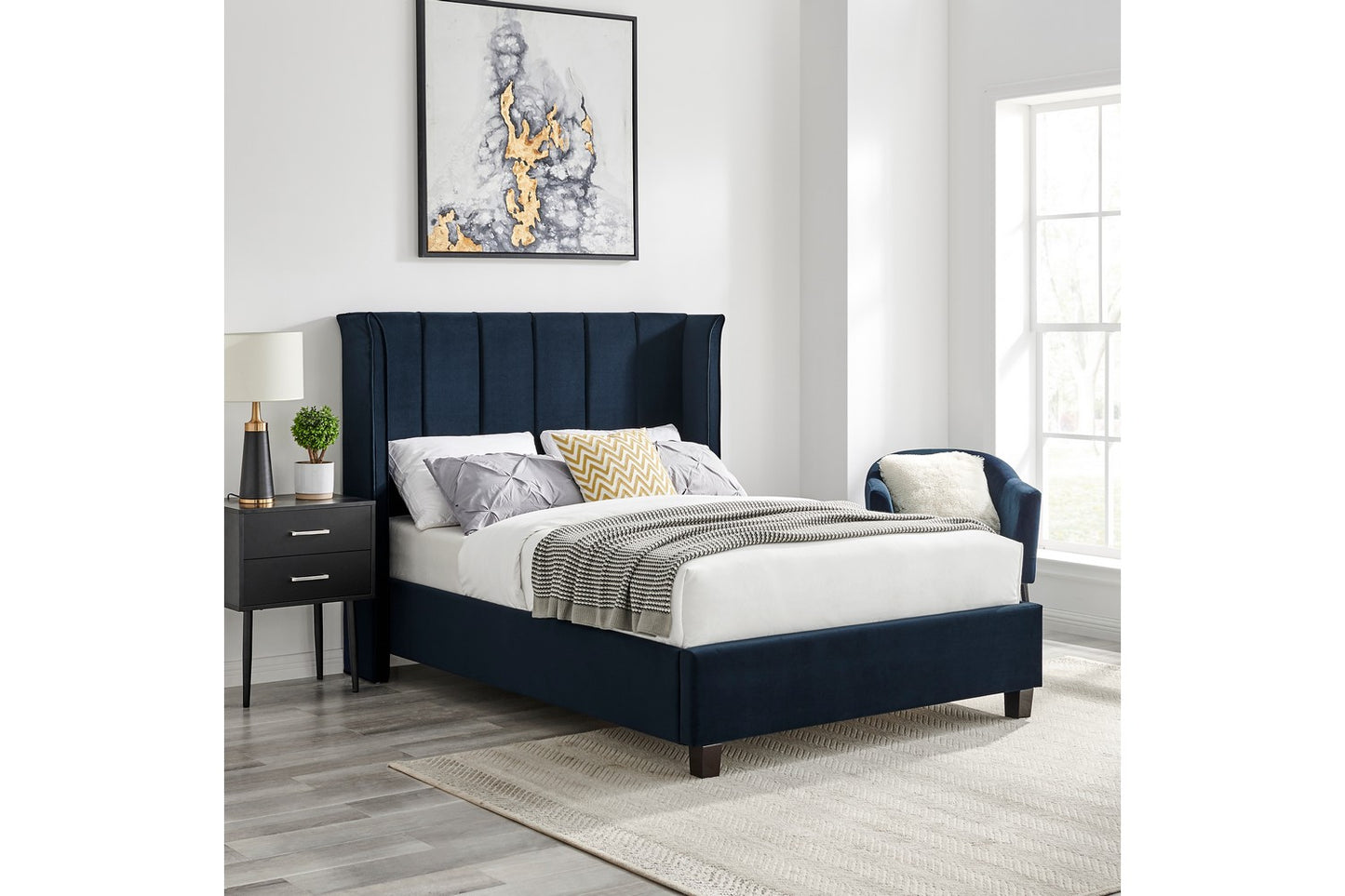The Pumford Double Bed Frame Blue Velvet