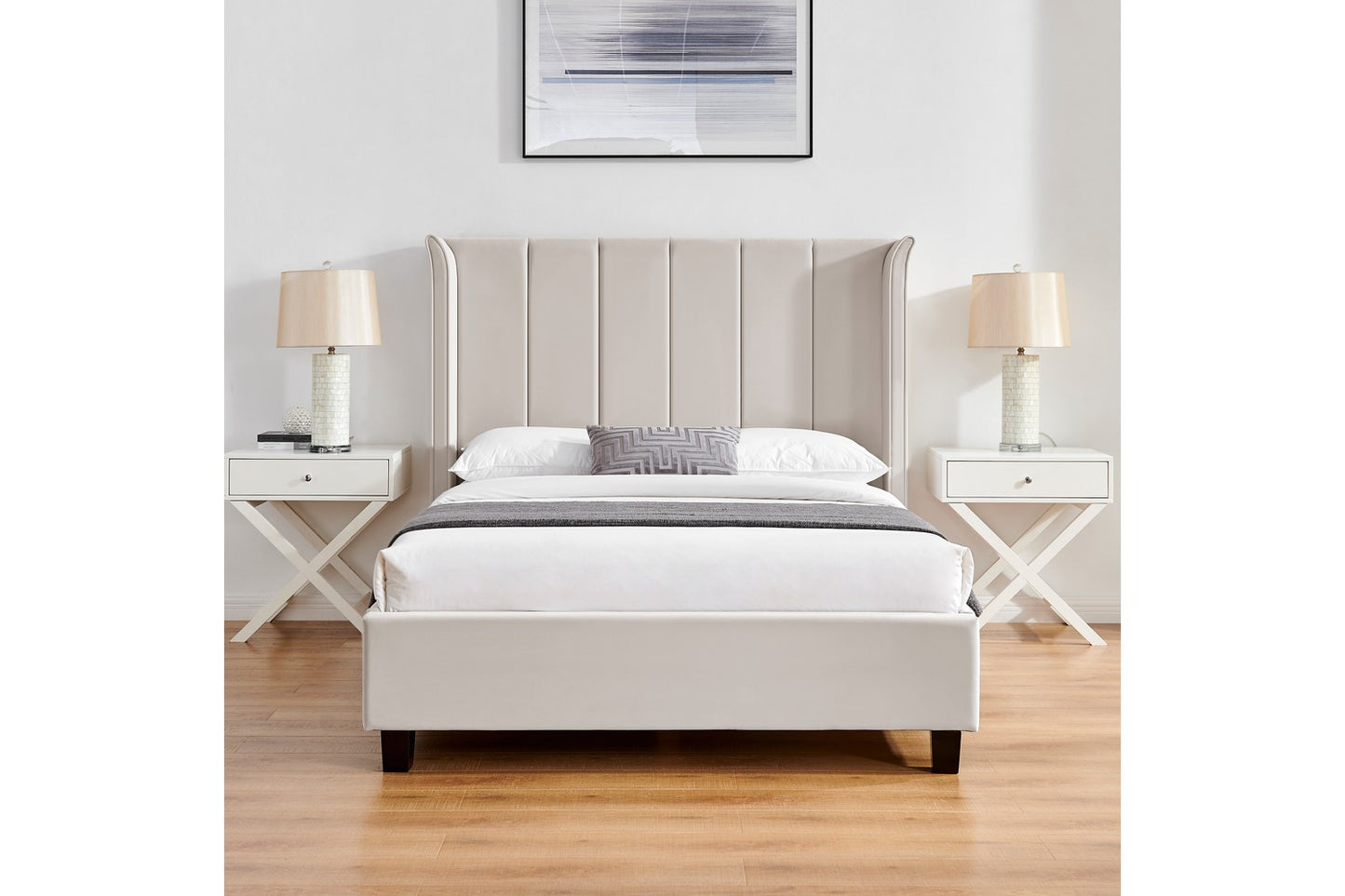 The Pumford Double Bed Frame Natural Velvet