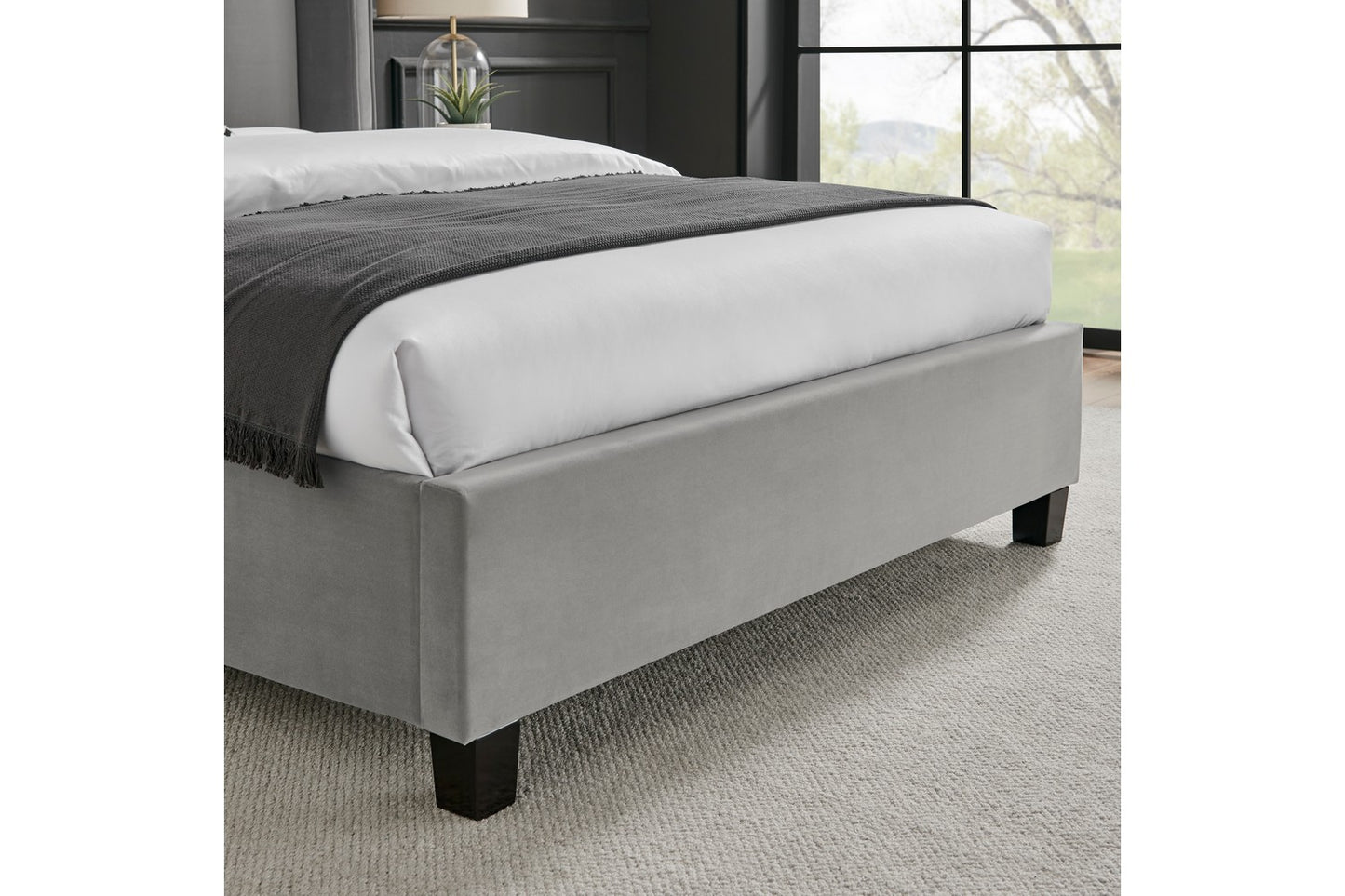 The Pumford Double Bed Frame Grey Velvet
