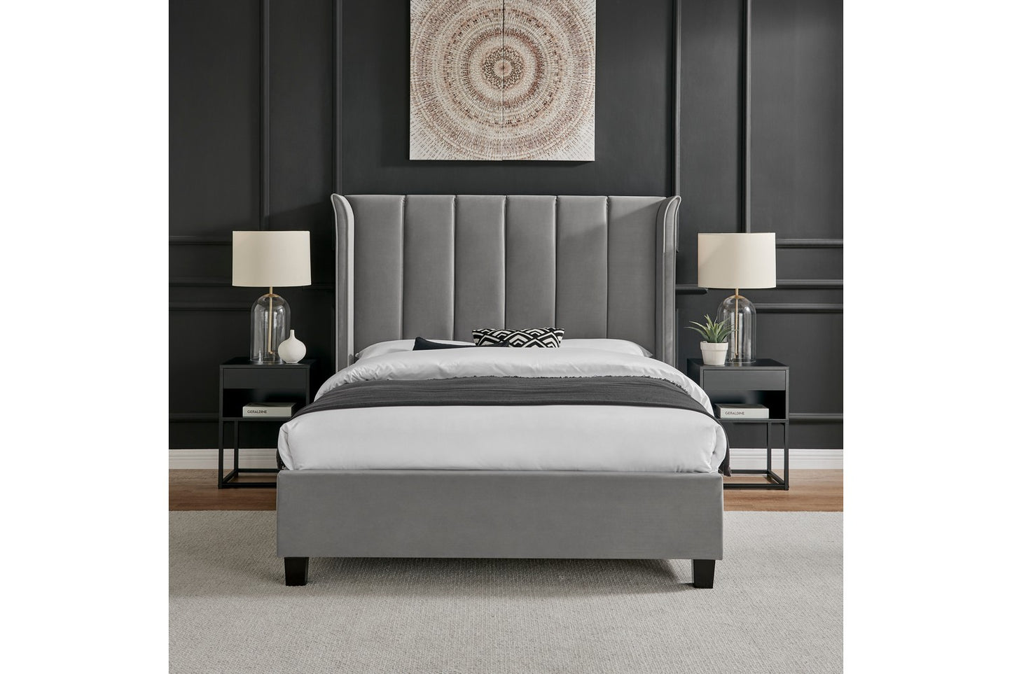 The Pumford Double Bed Frame Grey Velvet