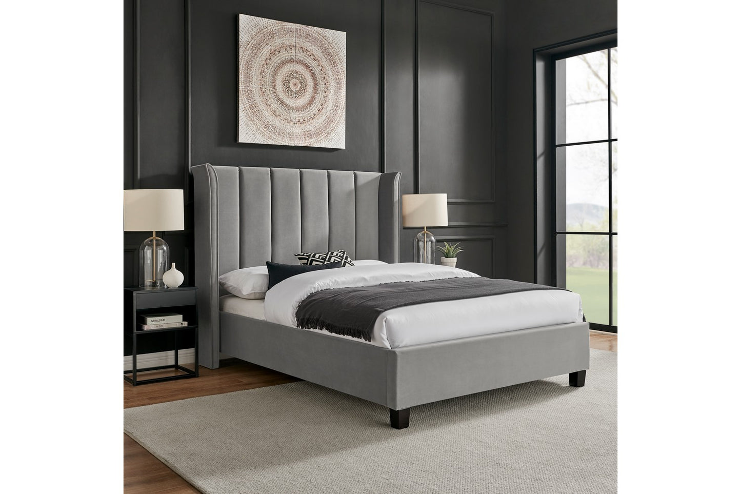 The Pumford Double Bed Frame Grey Velvet
