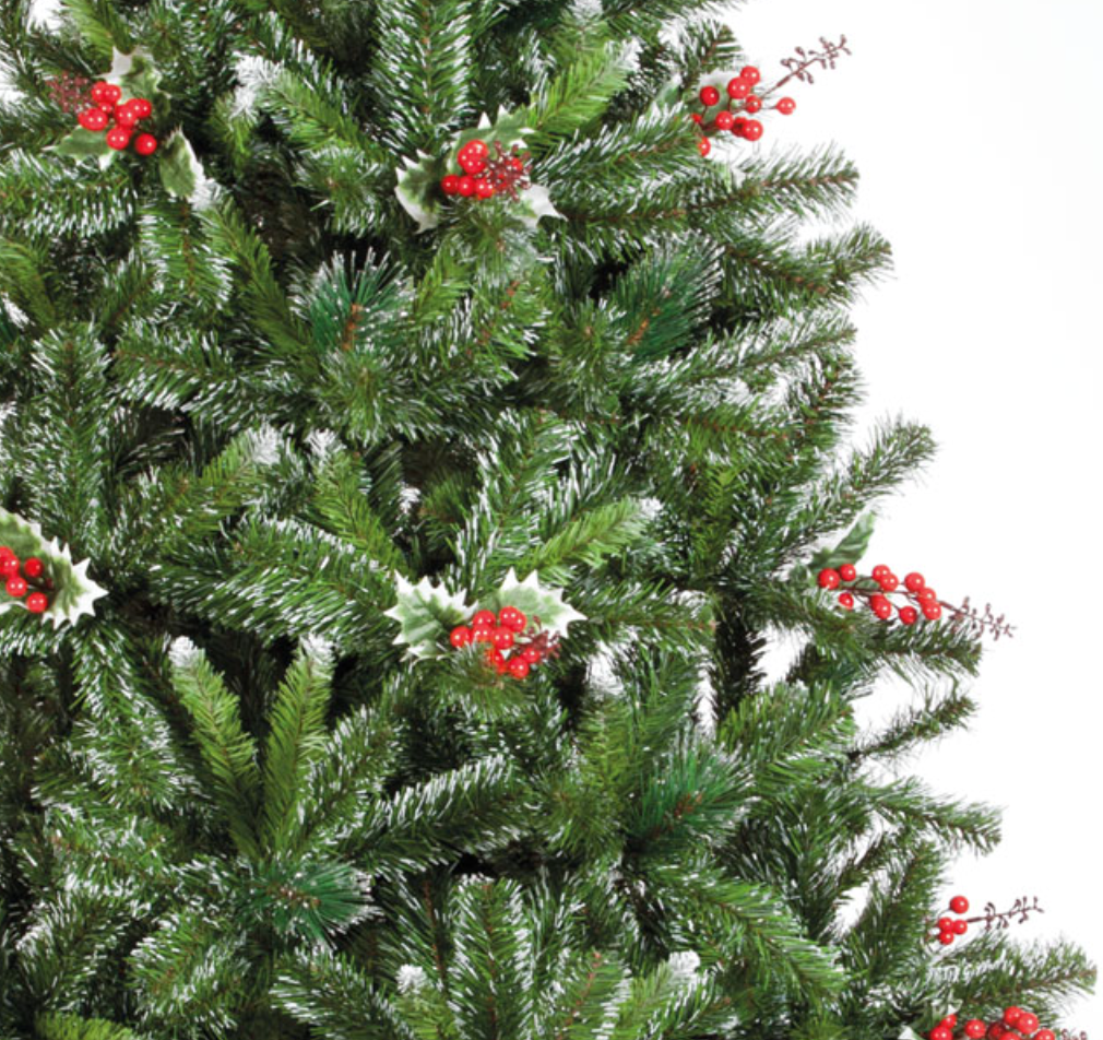 8ft Salzburg Artificial Spruce Christmas Tree with 1358 Tips & Red Berry Sprays