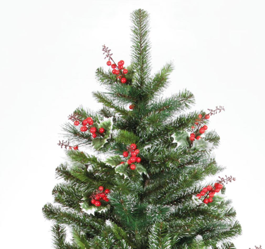 8ft Salzburg Artificial Spruce Christmas Tree with 1358 Tips & Red Berry Sprays