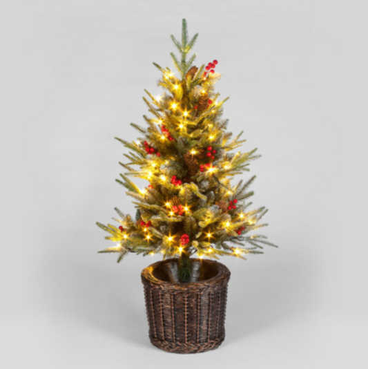 Pre-Lit 120cm Ontario Porch Christmas Tree with 100 LEDs & Basket
