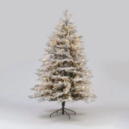 Pre Lit 150cm Flocked Platinum Fir Christmas Tree With 1810 Tips & 250 Warm White LEDs