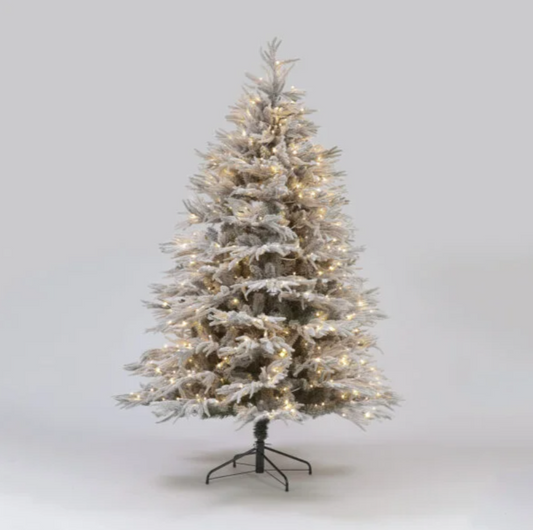 Pre Lit 6ft Flocked Platinum Fir with 2450 Tips & 350 Warm White LEDs