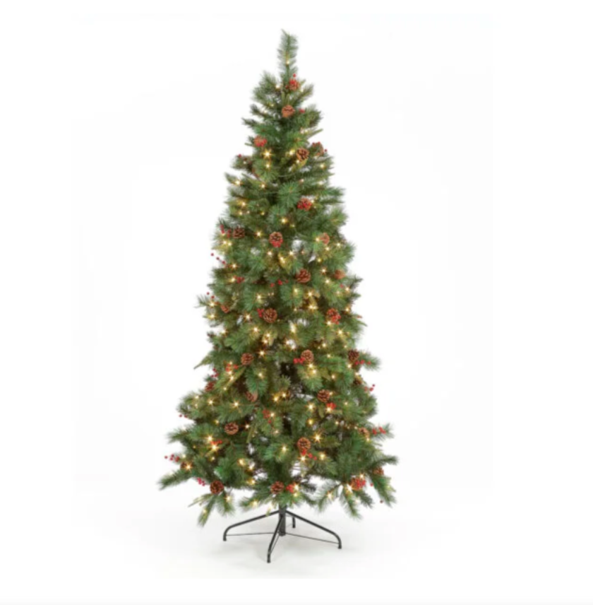 Pre-Lit 7ft Cranberry Pine Christmas Tree with 350 Warm White LEDs