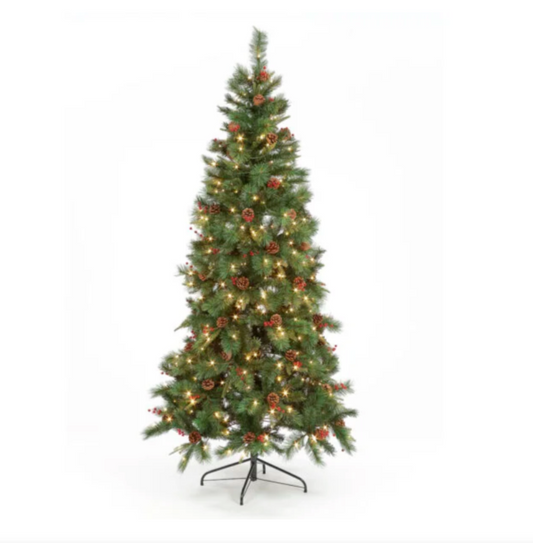 Pre-Lit 6ft Cranberry Pine Christmas Tree with 250 Warm White LEDs