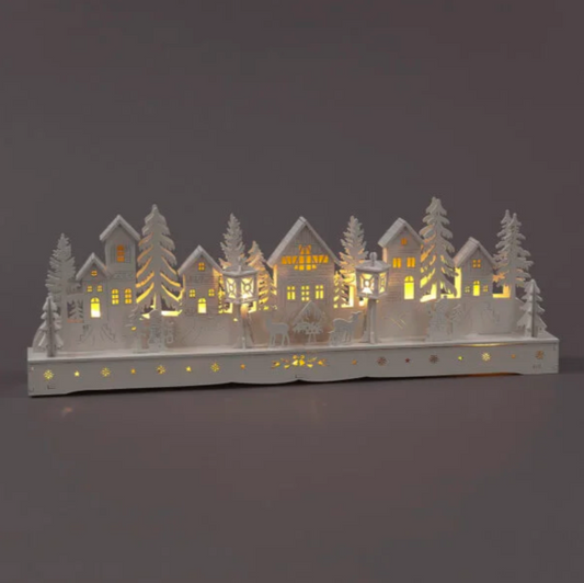 Battery Operated 15cm White Wooden House Scene with 15 Warm White LEDs