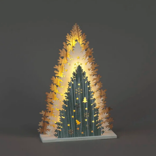 Battery Operated 40cm 3 Multi Coloured Layered Tree 6 Warm White LEDs