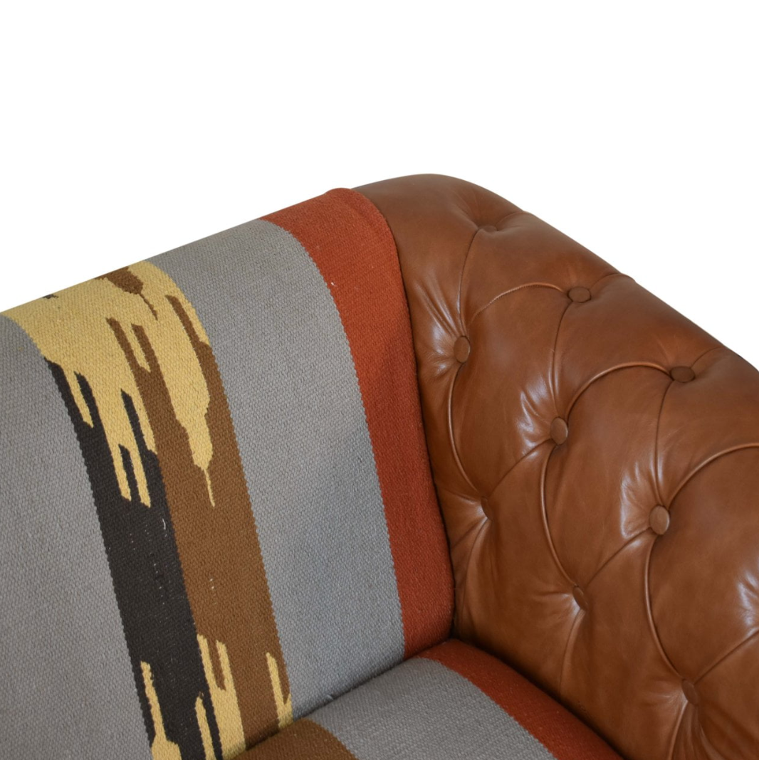 Heritage Collection Durrie & Leather Mixed 2 Seater Chesterfield Sofa