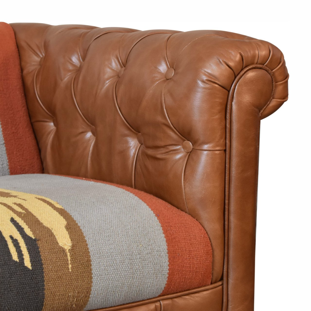 Heritage Collection Durrie & Leather Mixed 2 Seater Chesterfield Sofa