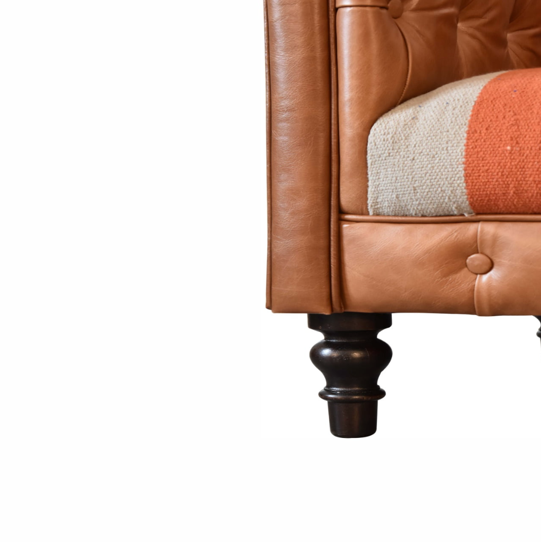 Heritage Collection Durrie & Leather Mixed 2 Seater Chesterfield Sofa