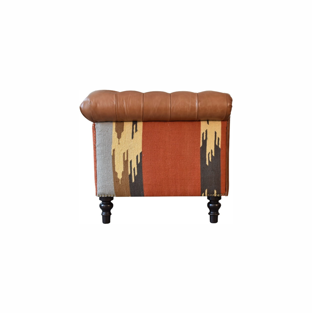 Heritage Collection Durrie & Leather Mixed 2 Seater Chesterfield Sofa
