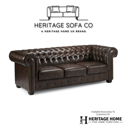 The Lancaster 3 Seater Chesterfield Sofa In Antique Brown Leather