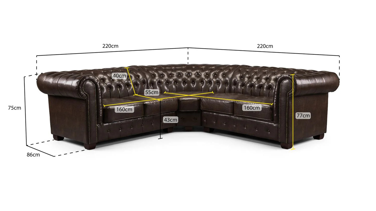 The Lancaster Large Corner Chesterfield Sofa In Antique Brown