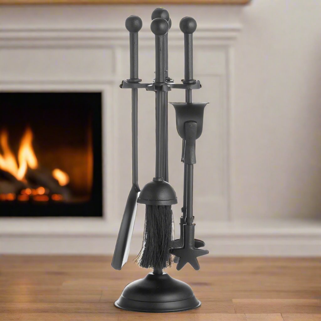 heritage home ball topped companion fireside set in matt black